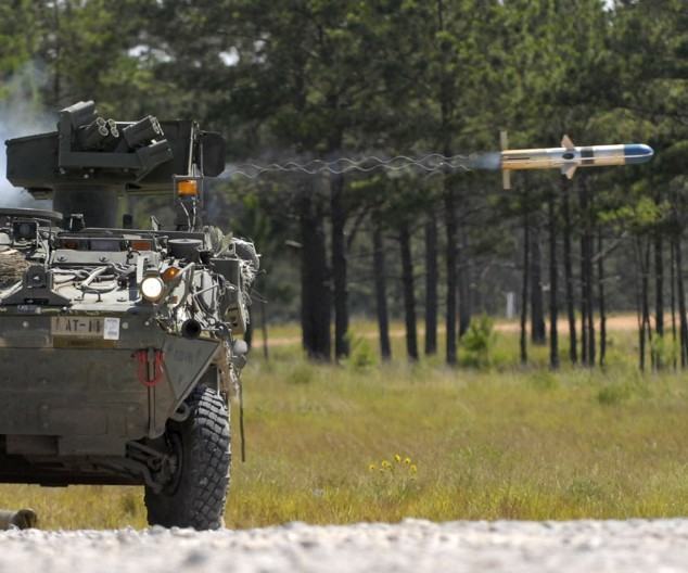 FORT POLK, La. - A Stryker vehicle belonging to the 4th Stryker Brigade Combat Team, 2nd Infantry Division, based out of Ft. Lewis, Wash., fires a tube-launched, optically-tracked, wire-guided missile at a range during the brigade's rotation through Fort Polk's, Joint Readiness Training Center. (US Army photo by Pfc. Victor J. Ayala, 49th Public Affairs Detachment (Airborne))