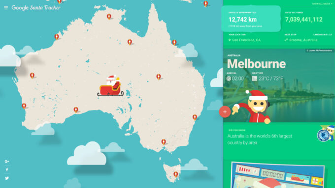 O site e app Siga o Papai Noel aponta a posição do bom velhinho em tempo real (Crédito: Divulgação/Google)