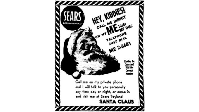 O anúncio da Sears encartado no jornal The Gazette de Colorado Springs, em 1955, com o número "errado" (Crédito: Reprodução/Bob Jones/NORAD Public Affairs/US Federal Government)