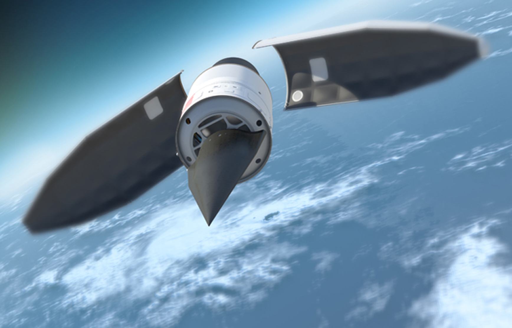 An artist's illustration of DARPA's Hypersonic Technology Vehicle 2 (HTV-2) travelling at 13,000 mph, or Mach 20, during its Aug. 11, 2011 test flight.
