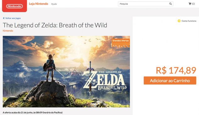 Print da tela da loja eShop do Nintendo Switch com o jogo Zelda: Breath of the Wild