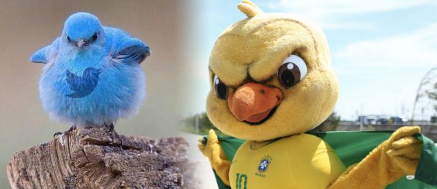 Montagem com passarinho azul com a marca do Twitter e o canarinho da Seleção Brasileira/CBF