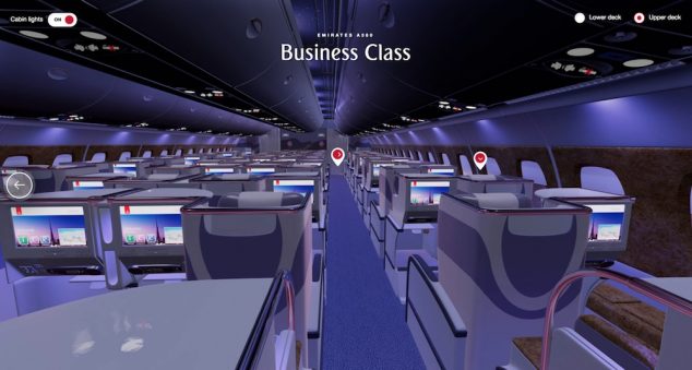 Reprodução em 3D da classe executiva do A380 da Emirates