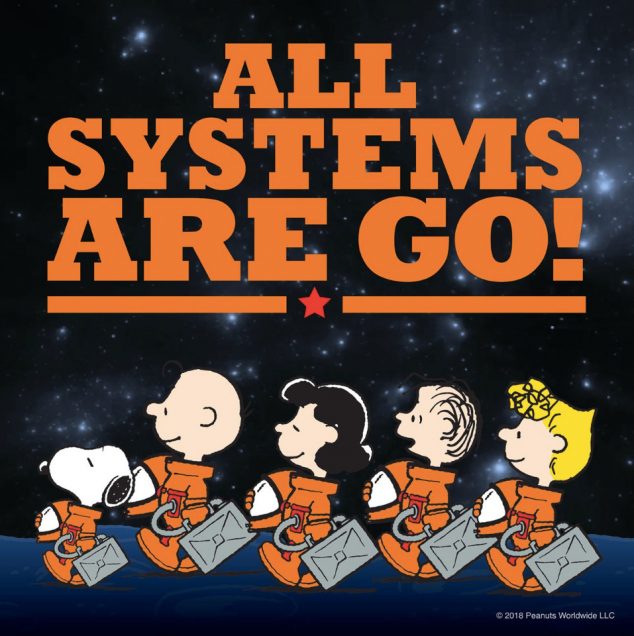Poster do acordo entre Peanuts Worldwide e NASA.