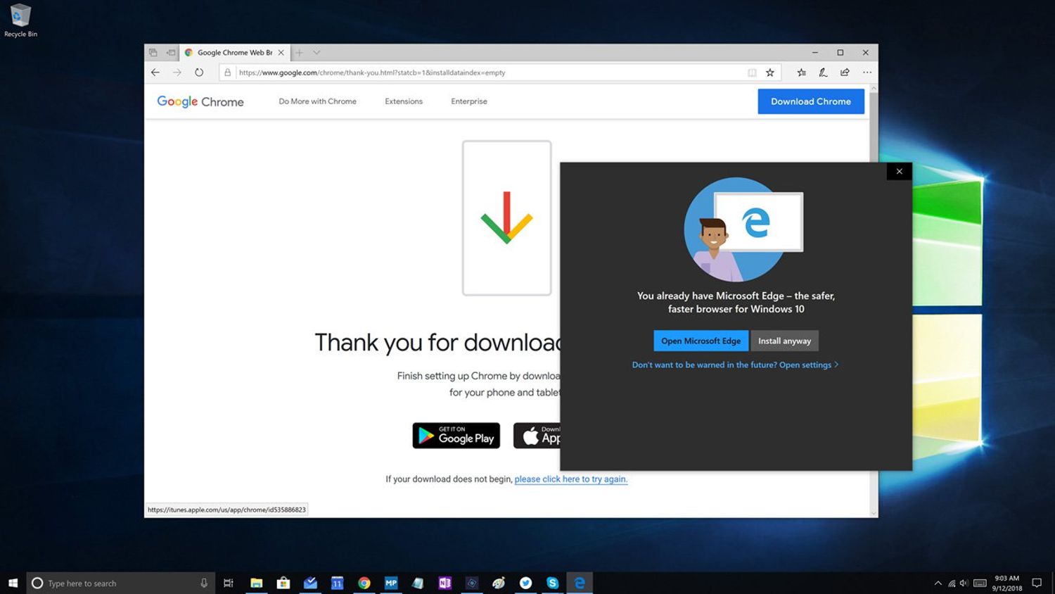 Edge questiona usuários que fazem download do Chrome