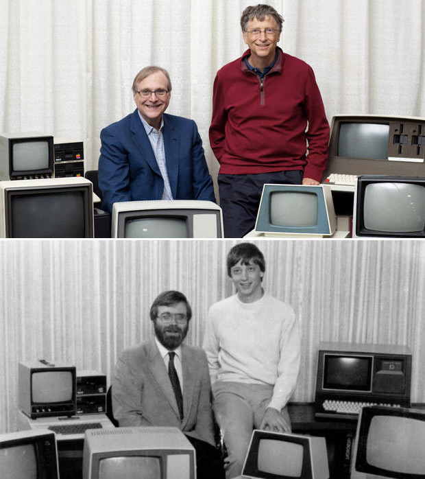 Bill Gates e Paul Allen em 2013 e 1981