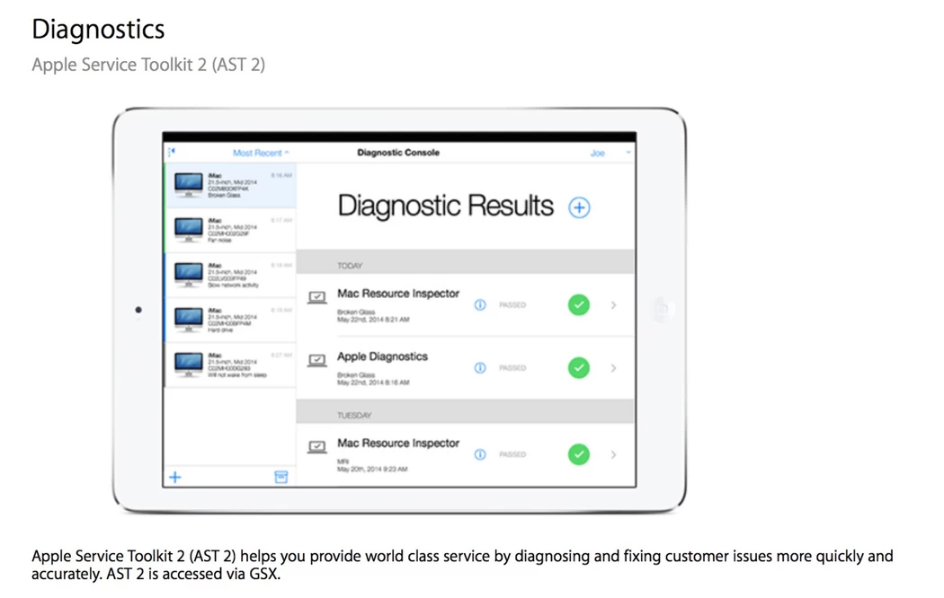 Apple / Tela de diagnóstico do AST 2