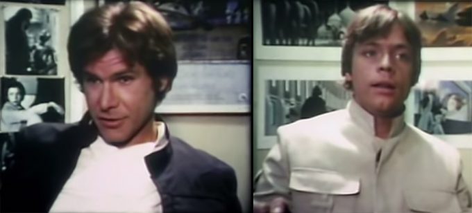Harrison Ford e Mark Hamill no making of de O Império Contra-Ataca dirigido por Michel Parbot 