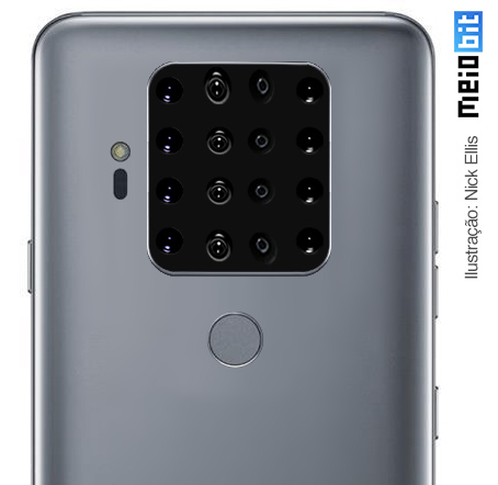 Patente da LG mostra um smartphone com 16 câmeras para fazer animações em 3D a cada clique Montagem: Nick Ellis pro Meio Bit. 