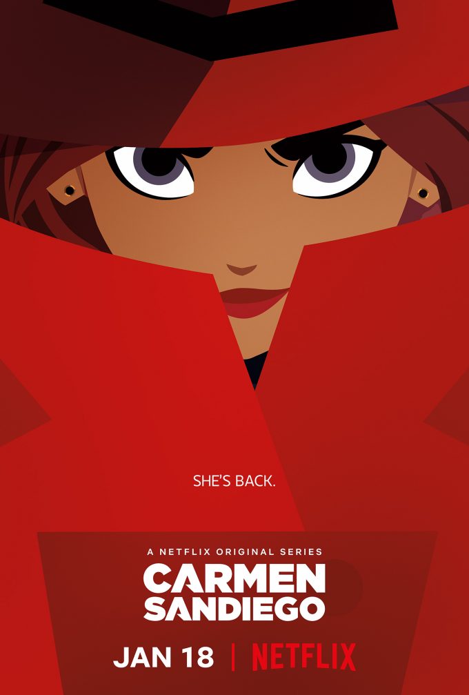 Poster oficial de Carmen Sandiego da Netflix, que estreia dia 18 de janeiro