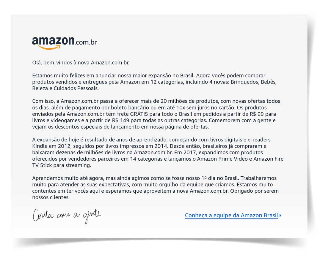 Amazon Brasil / carta ao consumidor