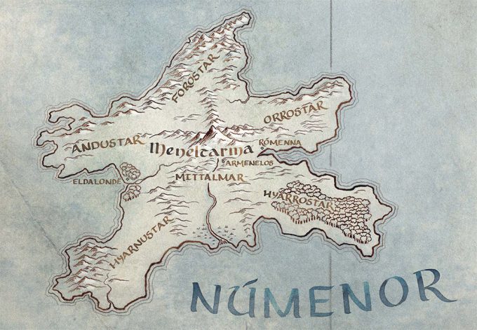 Trecho do mapa divulgado pela Amazon mostra a lendária ilha de Númenor.