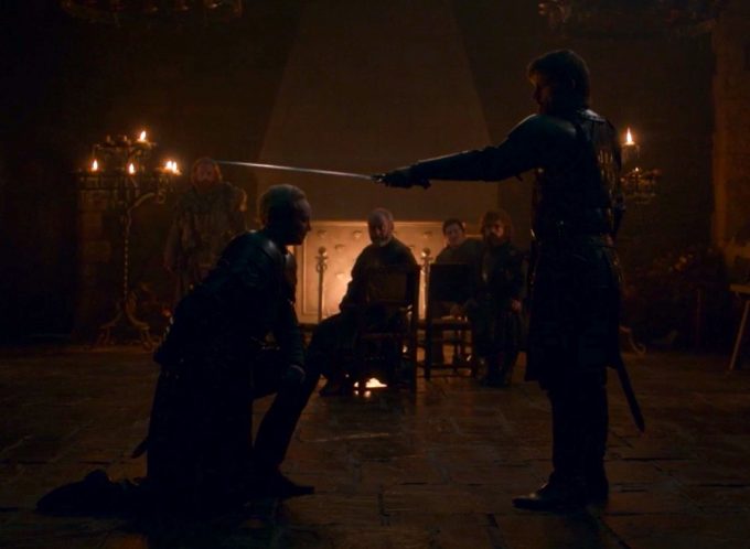 Ser Jaime e Ser Brienne em cena do oitavo episódio de Game of Thrones