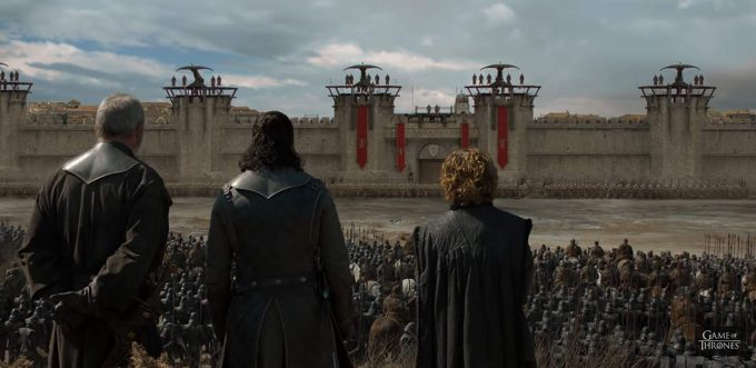 De nada adiantaram tantas bestas na defesa de Porto Real, como vemos nesta cena de Os Sinos, 5o episódio da 8a temporada de Game of Thrones