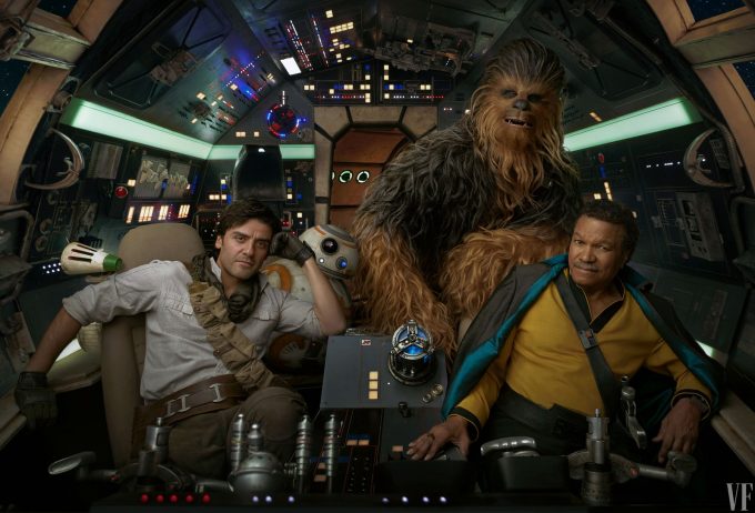 Poe Dameron, Chewie e Lando em cena de Star Wars: A Ascensão Skywalker