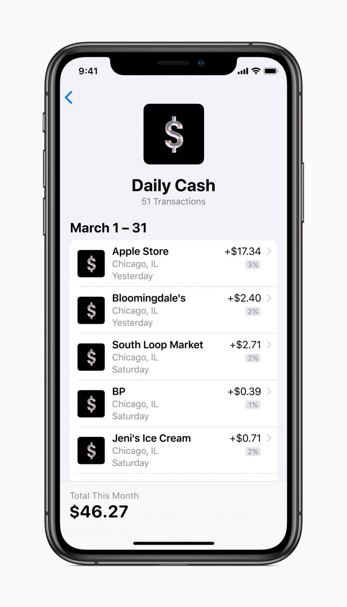 Apple card app controle cashback