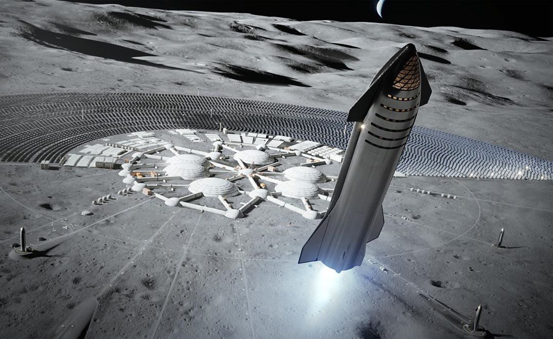 Starship da SpaceX pousando na futura base lunar
