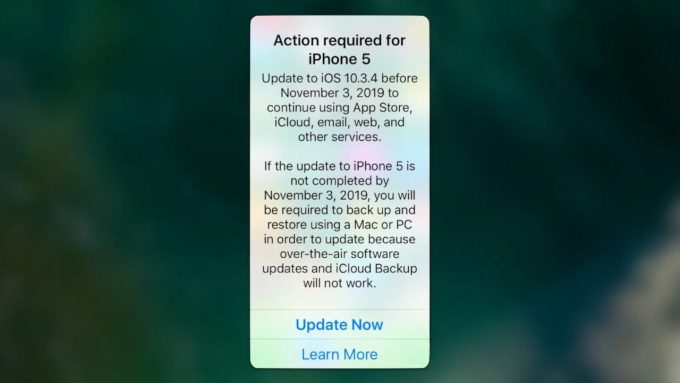 Apple / atualização do iOS 10.3.4 para iPhone 5