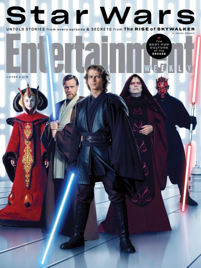 Capa da Entertainment Weekly com o elenco da trilogia prequel