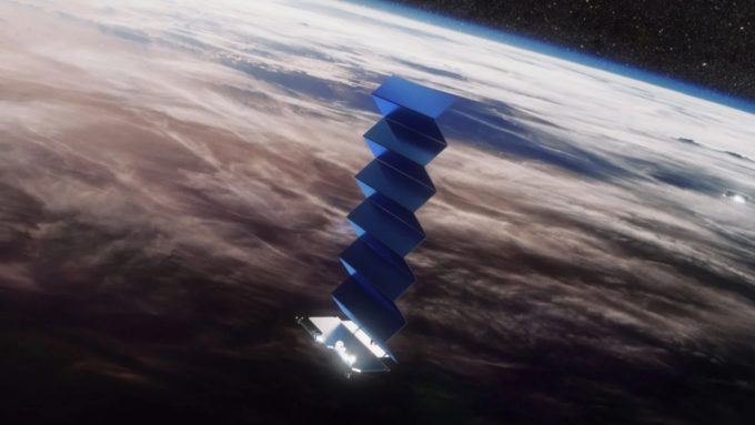 Satélite da Starlink com painel solar (Crédito: Divulgação/SpaceX)