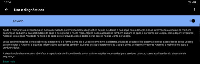 Google Play Services / Uso e Diagnósticos