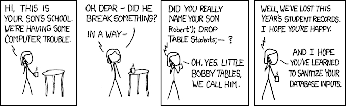 O pequeno Bobby Tables continua relevante (Crédito: XKCD) / crítica de dados
