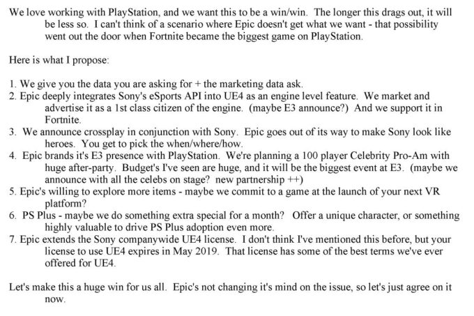 E-mail de Joe Kreiner, da Epic Games, propondo cross-play em Fortnite (Crédito: US District Court for the Northern District of California)