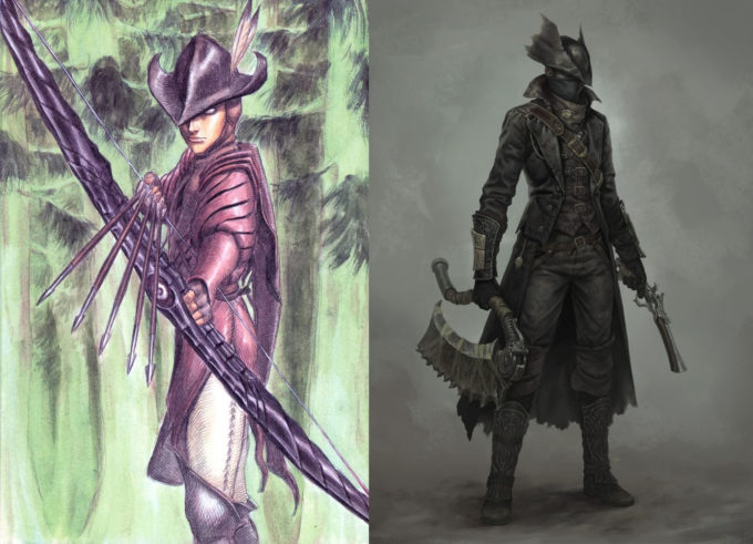 O design do caçador de Bloodborne é bem semelhante ao de Irvine (Crédito: Reprodução/Hakusensha/Shueisha/Dark Horse Comics/FromSoftware/Sony Interactive Entertaiment)