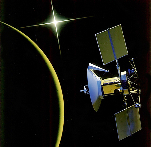 Representação artística da sonda espacial Magellan (Crédito: Divulgação/NASA)