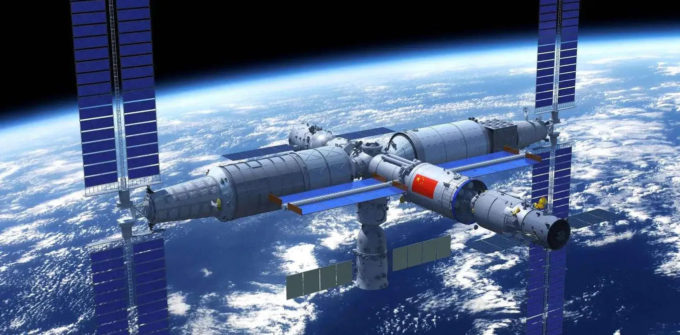 Representação artística da Estação Espacial Tiangong quando concluída (Crédito: Divulgação/China Manned Space Engineering Office)