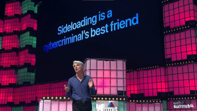 Durante a Web Summit 2021, Craig Federighi deixa claro qual é a visão da Apple sobre sideloading (Crédito: Reprodução/Web Summit)