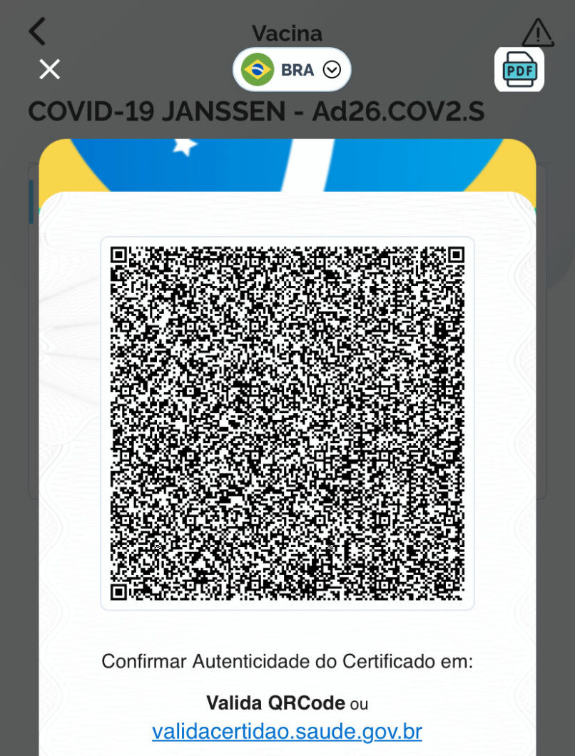 Certificado de vacinação contra COVID-19 no app ConecteSUS (Crédito: Reprodução/DATASUS/Ministério da Saúde)