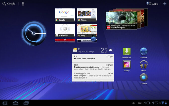 Interface do Motorola Xoom, rodando Android Honeycomb (Crédito: Reprodução/Motorola/Android Open Source Project)