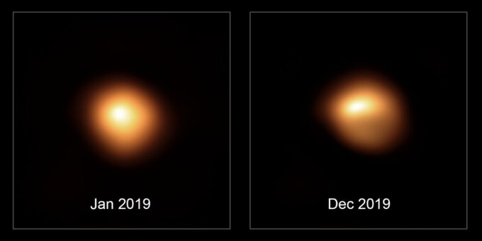Variação no brilho de Betelgeuse, em observações de janeiro e dezembro de 2019 (Crédito: M. Montargès et al./ESO)