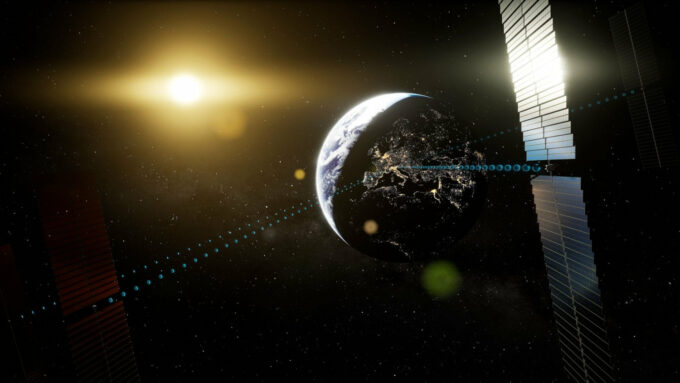 Conceito da ESA para as estações que servirão como fazendas solares, em órbita geoestacionária (Crédito: Andreas Treuer/ESA)
