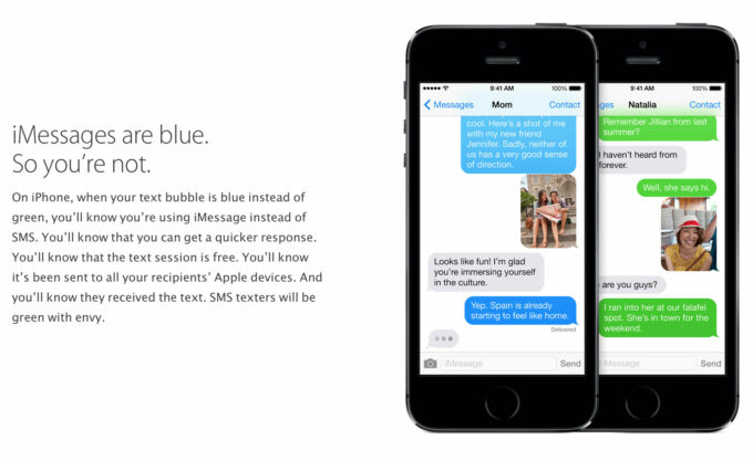 A Apple deixa bem claro que as mensagens fora do iMessage são piores (Crédito: Divulgação/Apple)