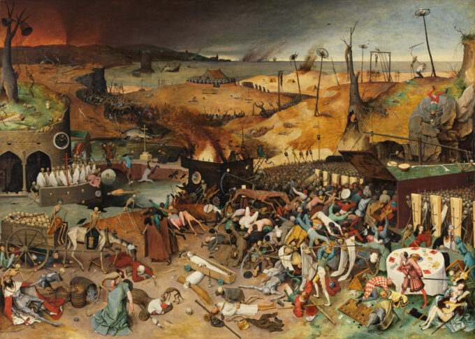 Em O Triunfo da Morte, Pieter Bruegel, O Velho retratou o levante social e o período de terror que se seguiu à Peste Negra (Crédito: Museo del Prado)