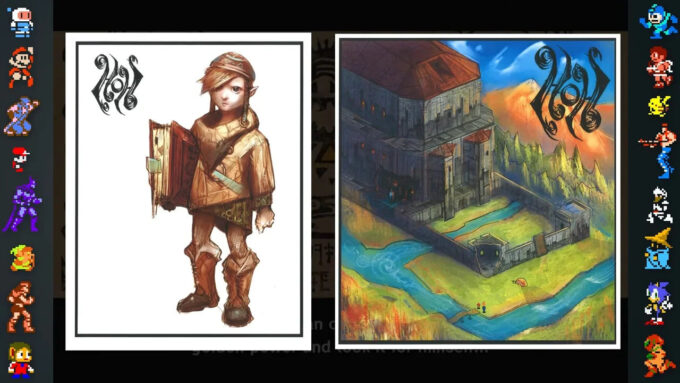 Artes conceituais de Heroes of Hyrule: protagonista (esq.) e um castelo (Crédito: Reprodução/Retro Studios/Nintendo/DidYouKnowGaming?/YouTube)