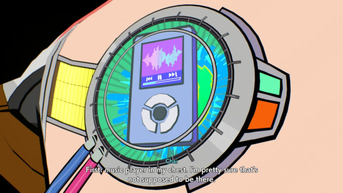 O "não é um iPod Classic" no peito do Chai faz a mágica acontecer (Crédito: Reprodução/Tango Gameworks/Bethesda Softworks)