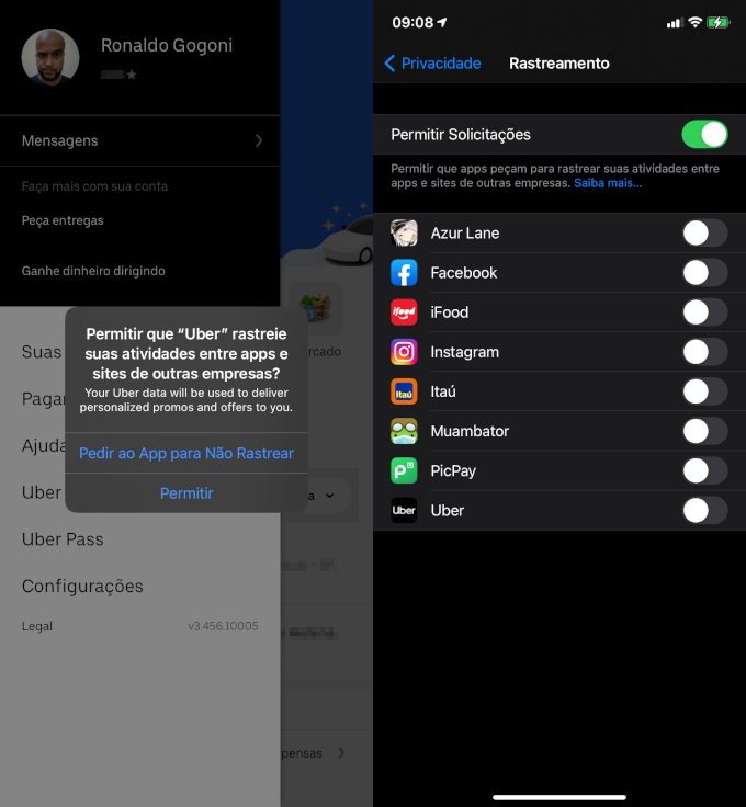 Apps com função de rastreio passaram a pedir permissão ao usuário a partir do iOS 14.5 (Crédito: Reprodução/Apple)