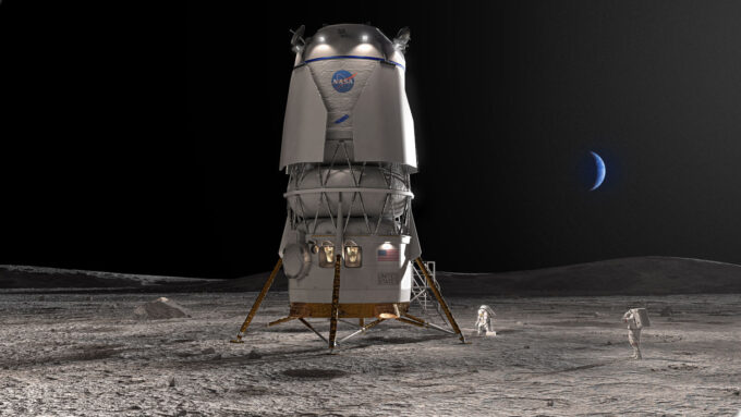 Arte conceitual do lander Blue Moon em escala, após revisão (Crédito: Divulgação/Blue Origin)