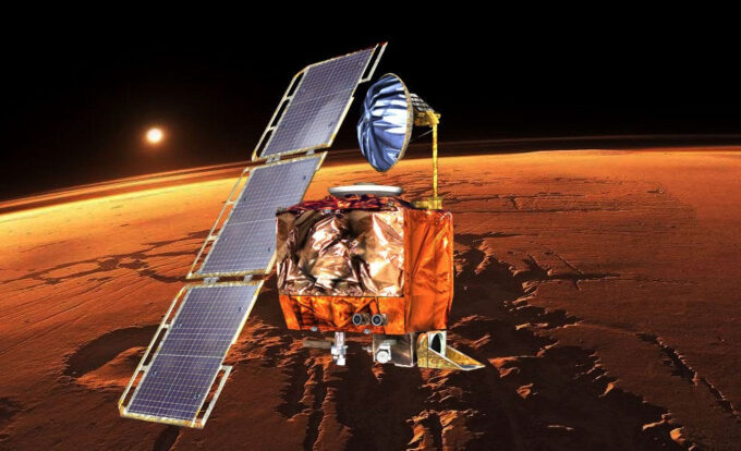 Representação artística da Mars Climate Orbiter (Crédito: JPL-CalTech/NASA)
