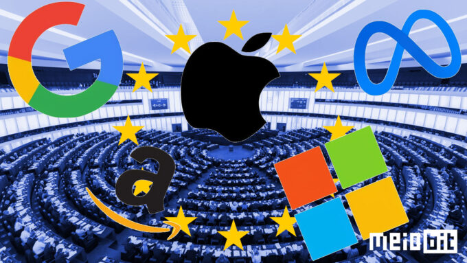 Google, Amazon, Apple, Microsoft e Meta, além da ByteDance, terão que dançar conforme a música na Europa (Crédito: Ronaldo Gogoni/Meio Bit)