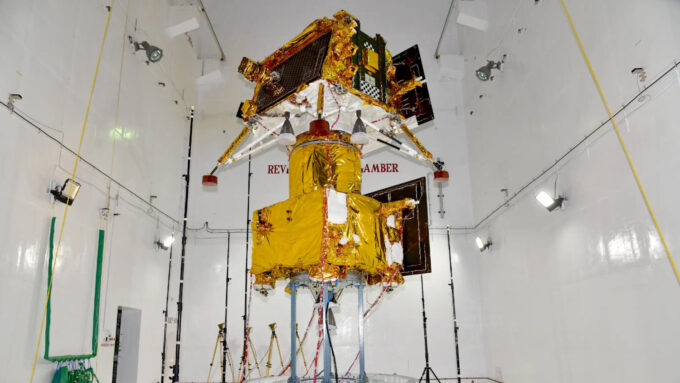 Sonda lunar Chandrayaan-3: não se pode acertar (de primeira) sempre (Crédito: Divulgação/ISRO)