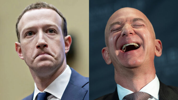 Mark Zuckerberg não gostou da Amazon de Jeff Bezos ficar isenta, e o Meta, não (Crédito: Reprodução/Andrew Harrer/Bloomberg/Saul Loeb/AFP/Getty Images) / UE
