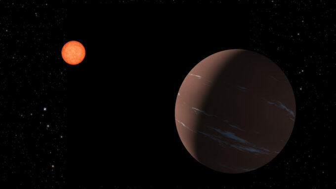Representação artística de TOI-715 b em órbita de anã vermelha (Crédito: NASA/JPL-Caltech)