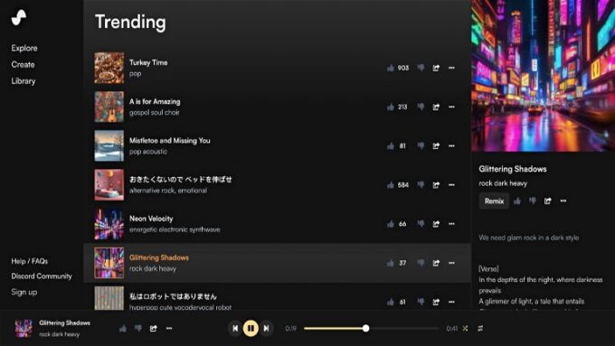 Suno é defendido como algoritmo que permite a qualquer um compor música (Crédito: Reprodução/Suno.AI)
