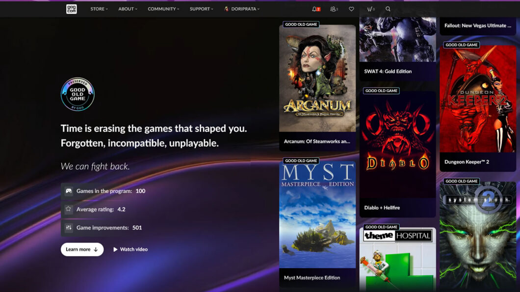 Programa de preservação digital de games do GOG (Crédito: Reprodução/Michał Kiciński/GOG.com)