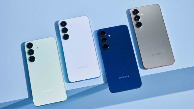 Galaxy S25 nas cores verde, branco, azul e prata