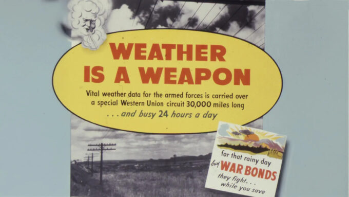 Pôster da WWII criado pelo Conselho de Produção de Guerra dos EUA (WPB) entre 1942 e 1943, alertando que dados climáticos são sensíveis (Crédito: National Archives and Records Administration/534068)